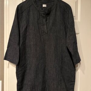 NWT POETRY Dark Grey Linen Blend Shift Dress Size 10 Knee Length Lagenlook